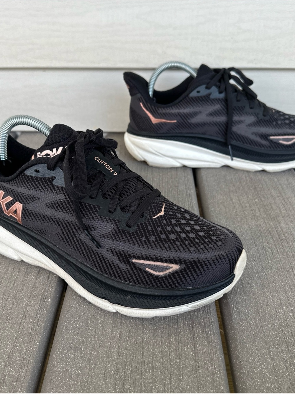 HOKA ONE ONE Women’s 8.5 Clifton 9 Running Shoes Black Rose Gold 1127896-BRGL